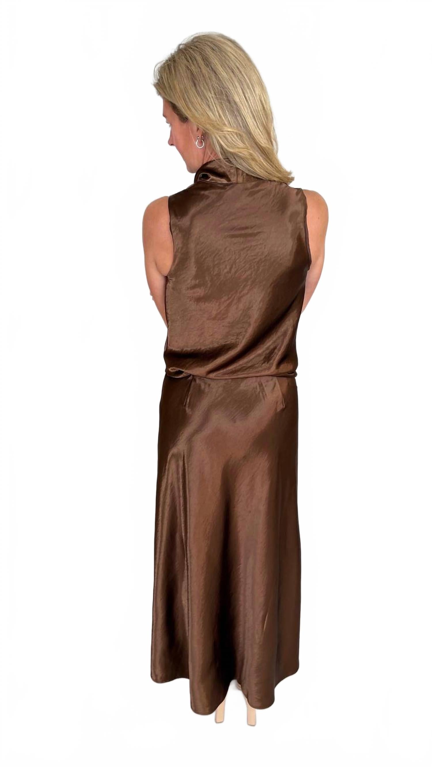 Cowl Neck Top And Skirt Set In Bronze