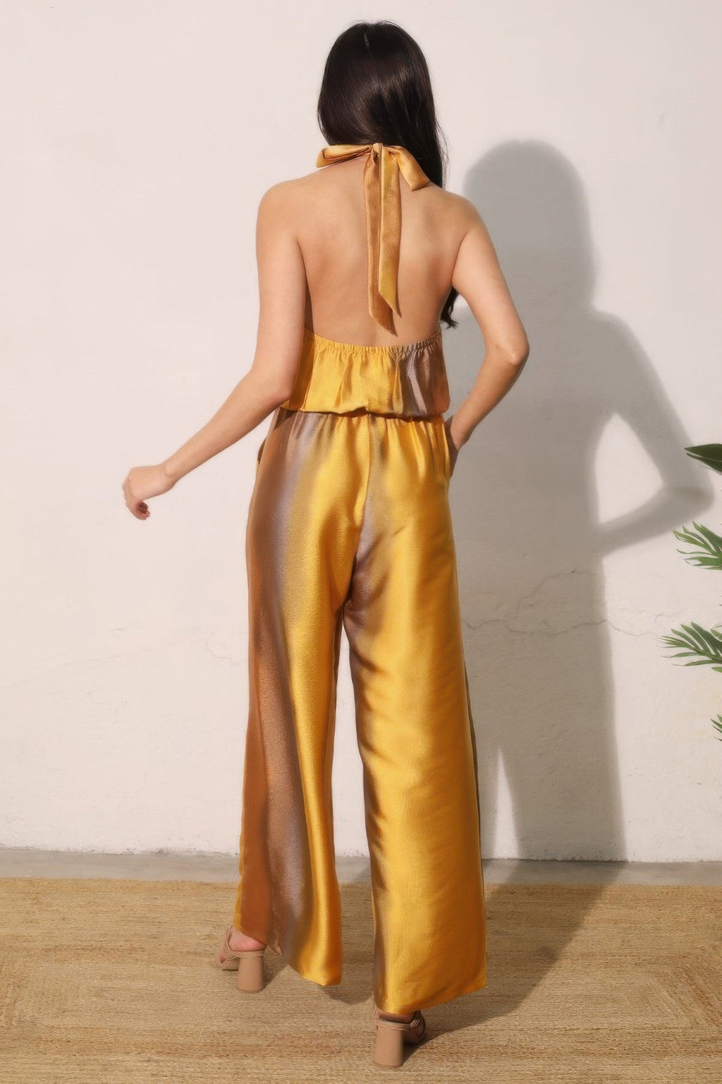 Ombre Satin Convertible Halter Jumpsuit