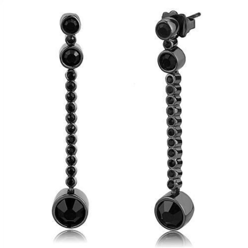 IP Light Black Stainless Steel Earrings with Top Grade Crystal in Jet