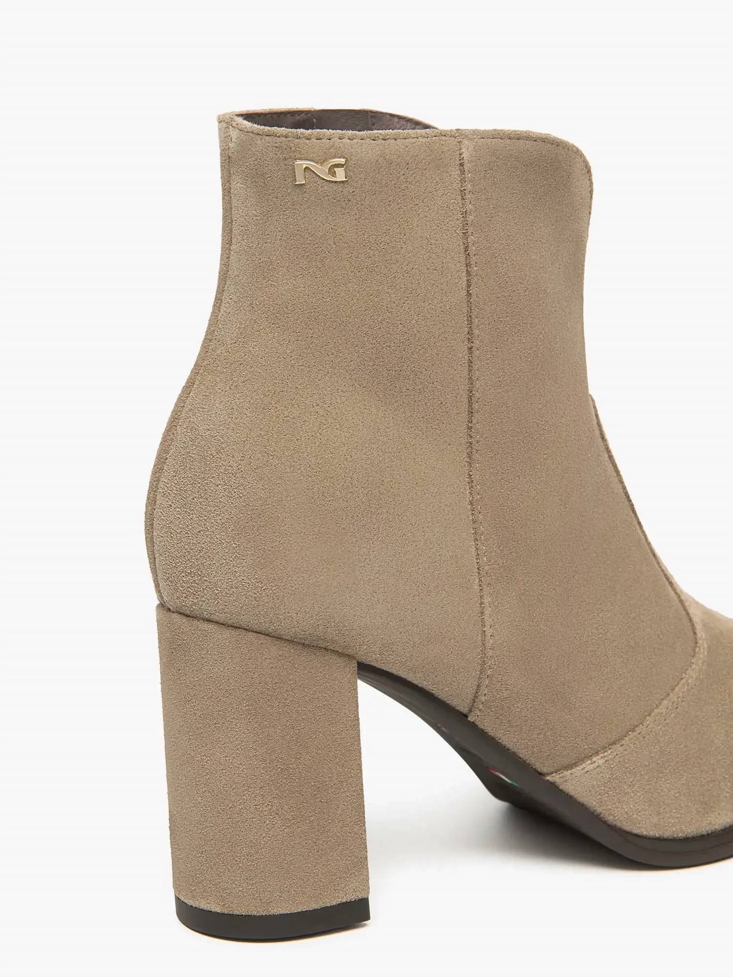 Women's Velour High Heel Ankle Bootie In Tan