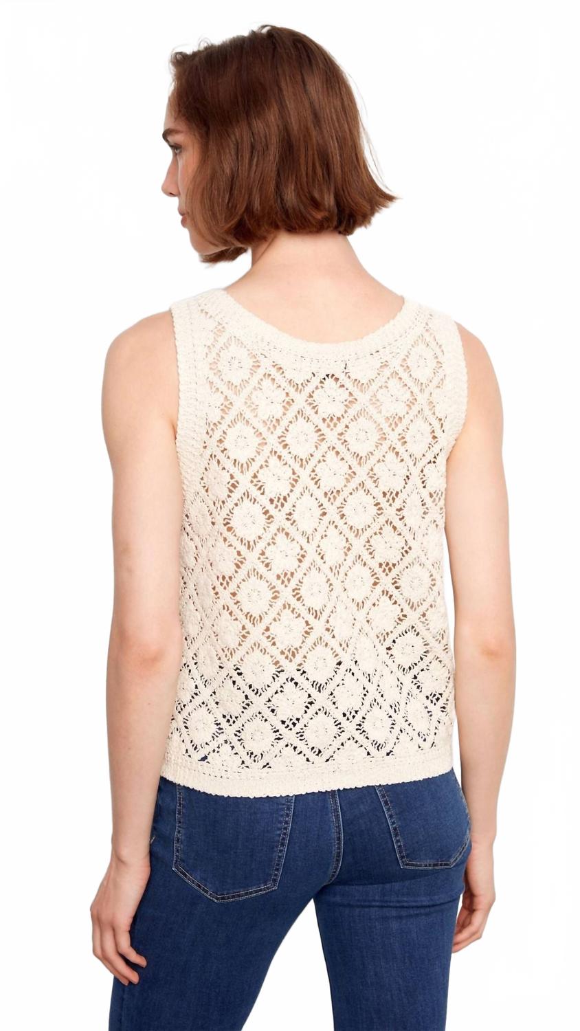 Reversible Crochet Button Up Sleeveless Vest In Natural