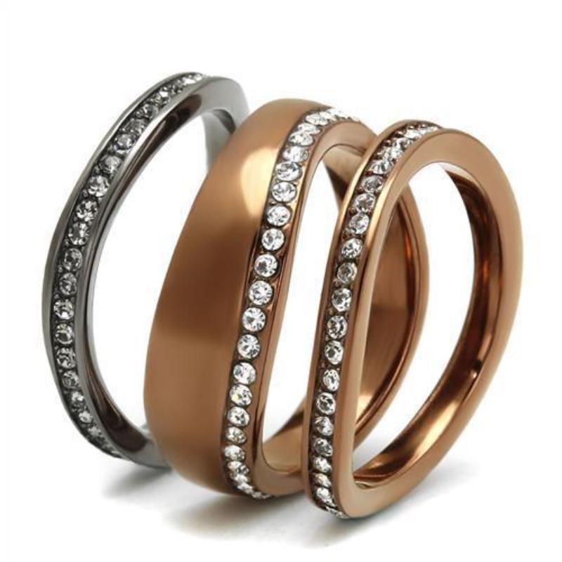 IP Light Black & IP Light coffee Stainless Steel Ring with Top Grade Crystal in Black Diamond