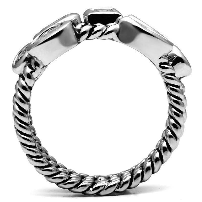 High polished (no plating) Stainless Steel Ring with AAA Grade CZ in Clear