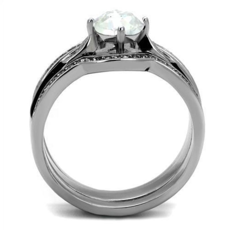 High polished (no plating) Stainless Steel Ring with Top Grade Crystal in Clear
