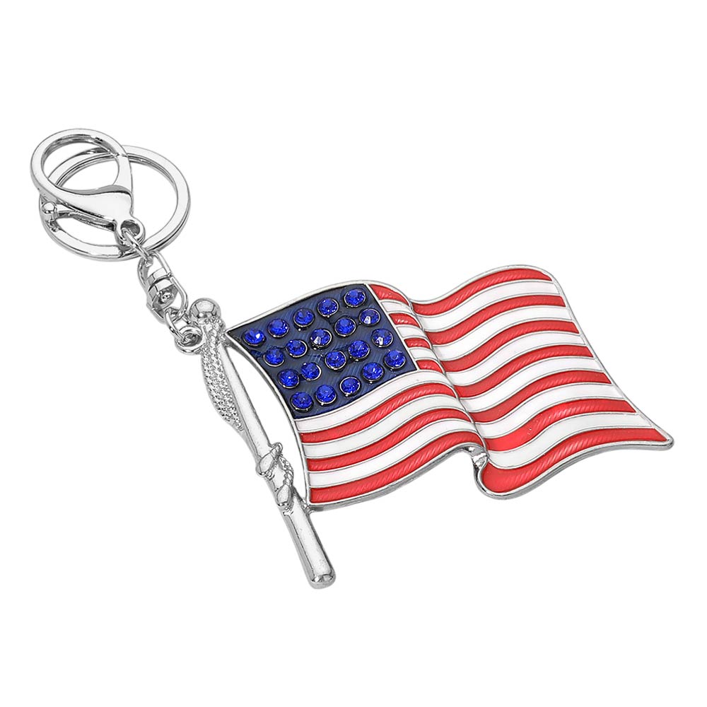 Rhinestone Accent American USA Flag Keychain Bag Charm