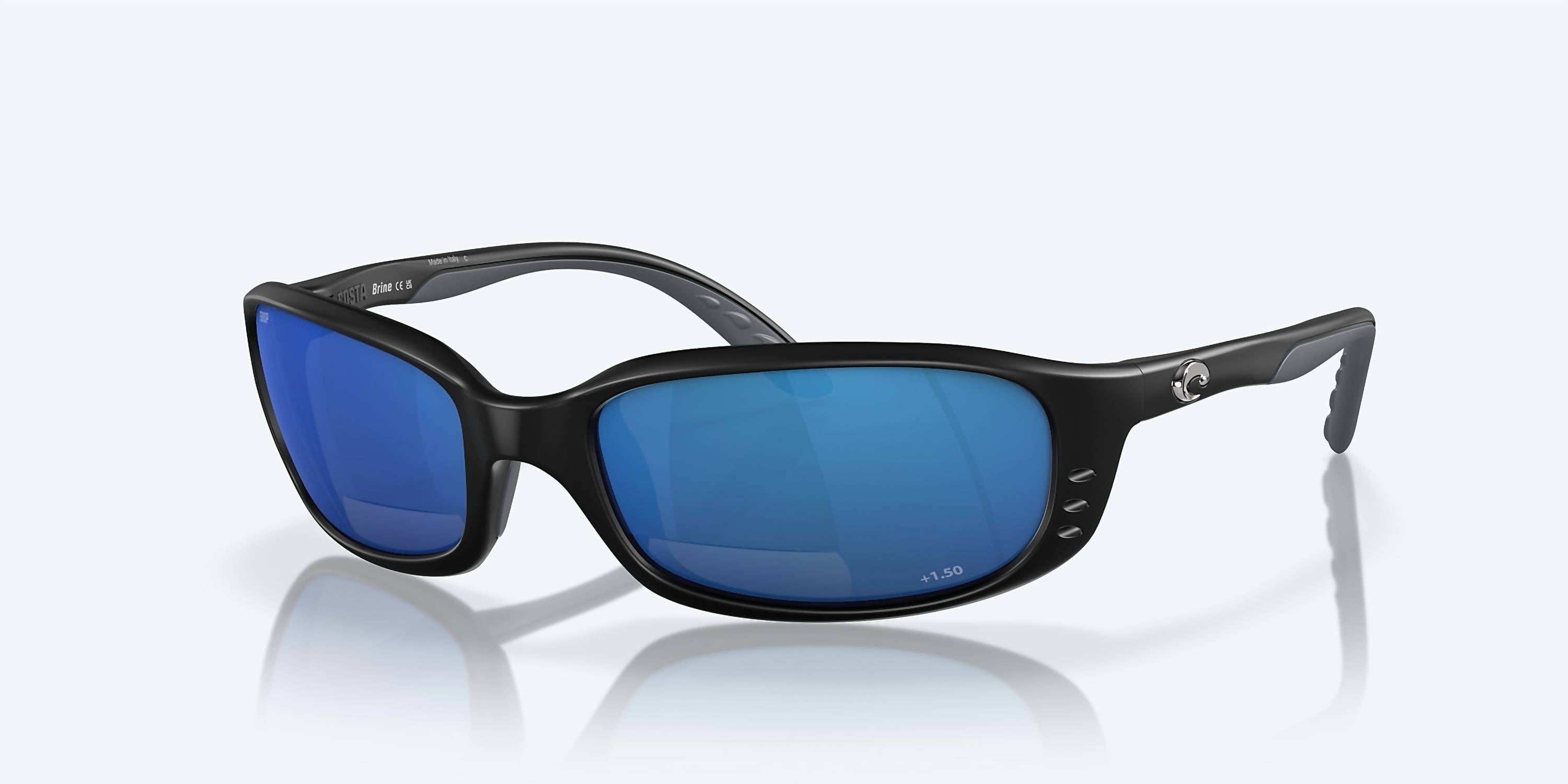 Men's Brine Reader Rectangular Polarized Sunglasses In Matte Black/blue Mirror