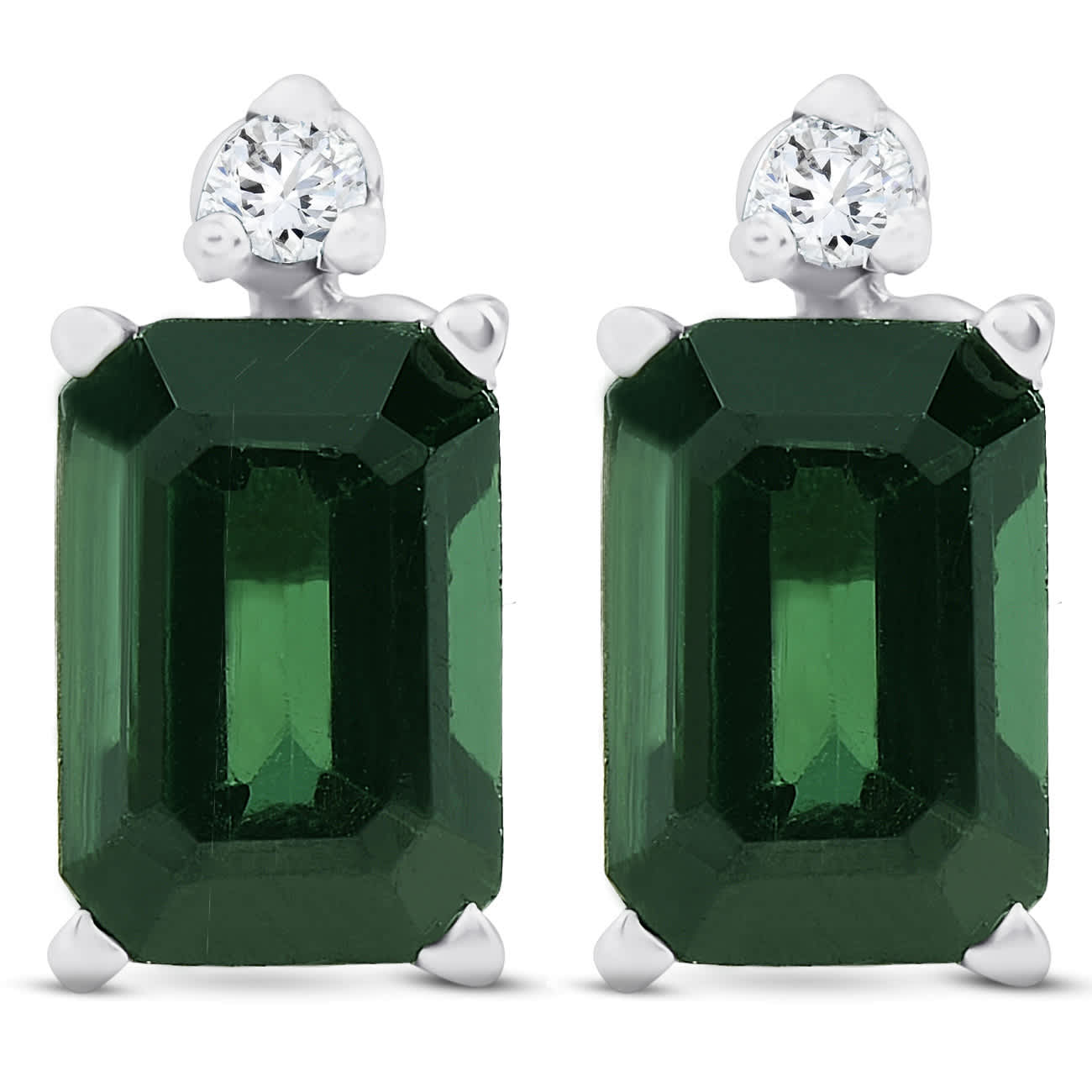 1 1/3ct Green Tourmaline Diamond Studs 14K White Gold