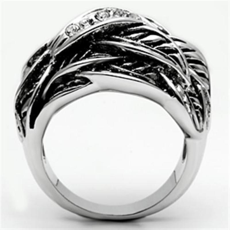 Rhodium Brass Ring with Top Grade Crystal in Clear