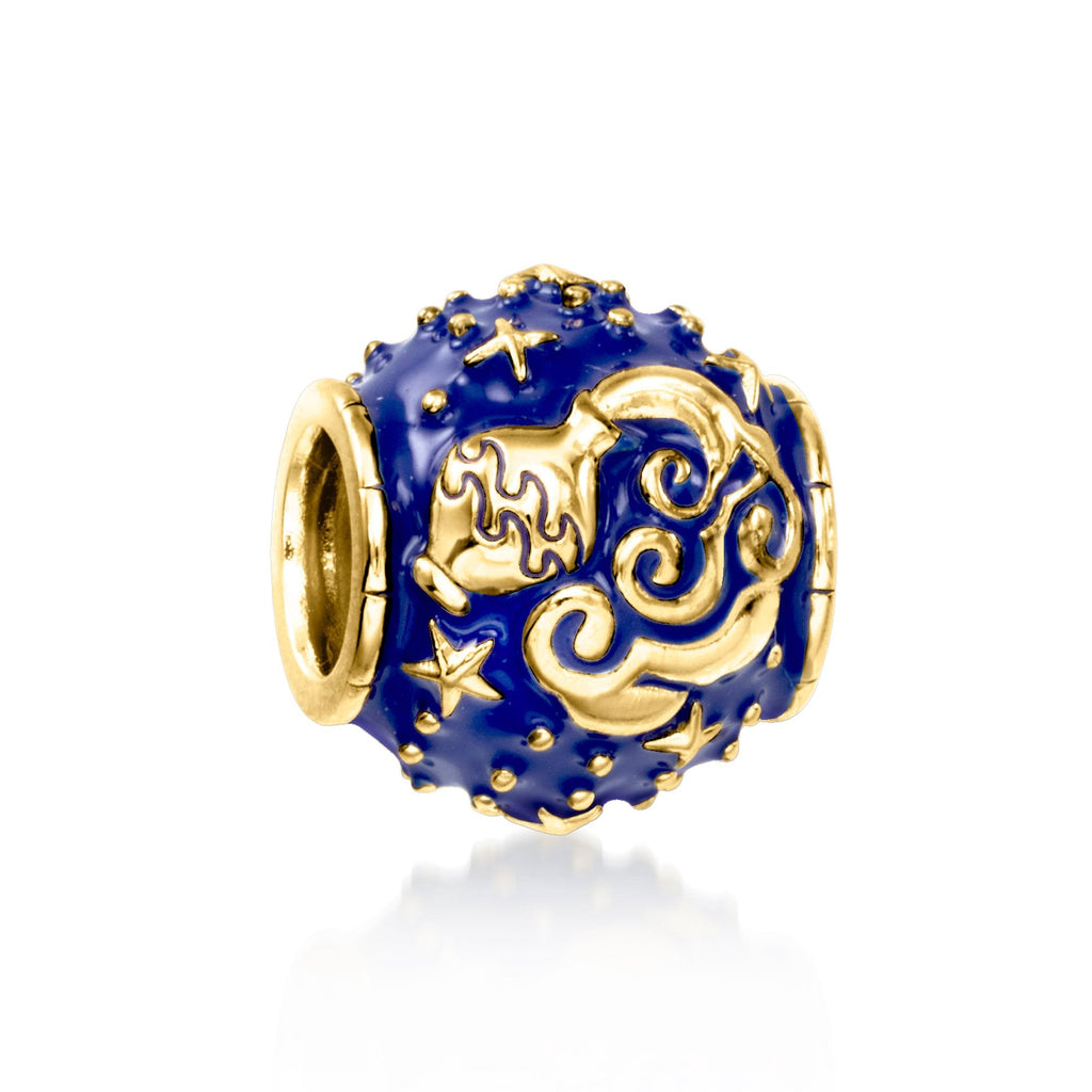 Ross-Simons Blue Enamel Zodiac Bead Charm in 18kt Gold Over Sterling