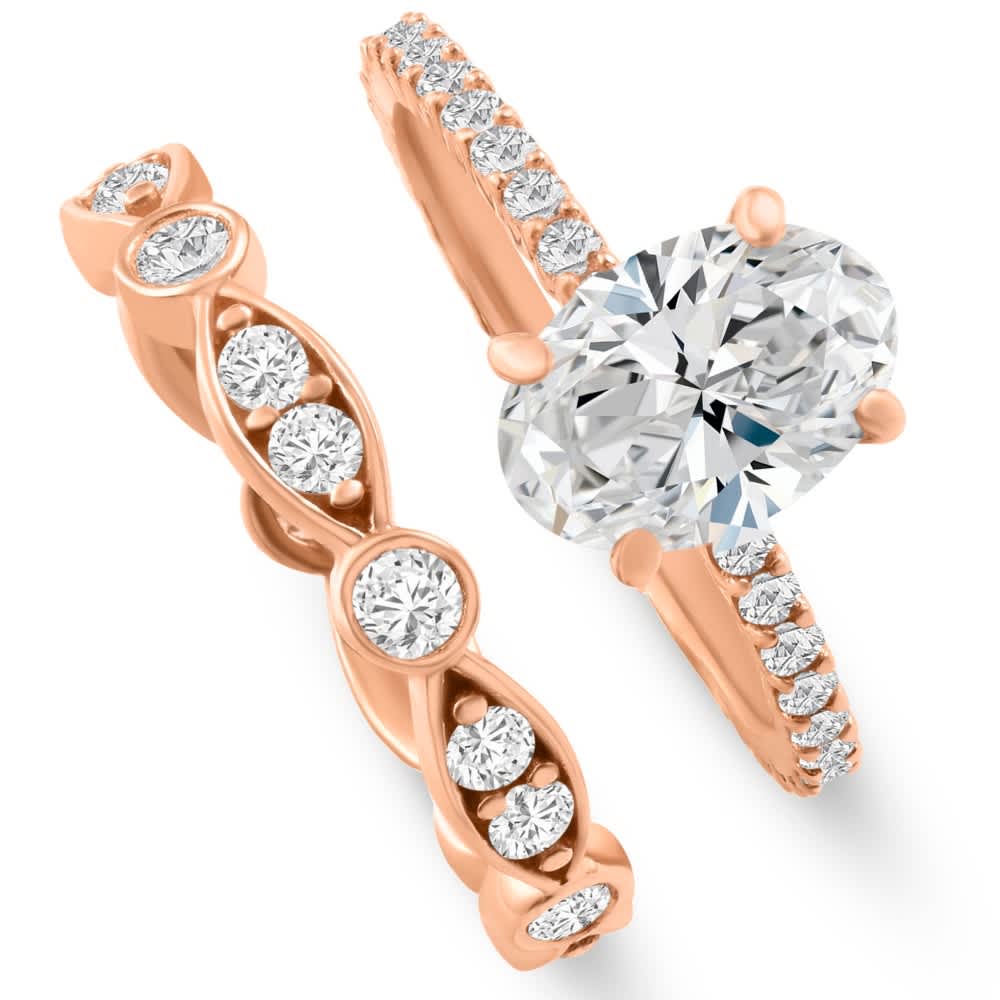 2 3/4Ct Oval Diamond Engagement Wedding Ring Set Rose Gold Lab Grown Size: 6
