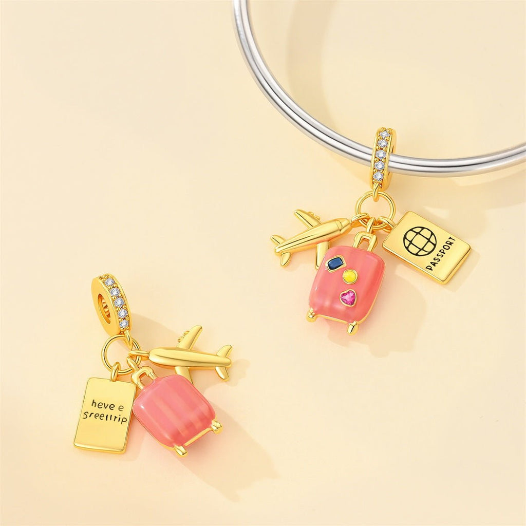 Airplane, Passport & Suitcase Travel Dangle Charm
