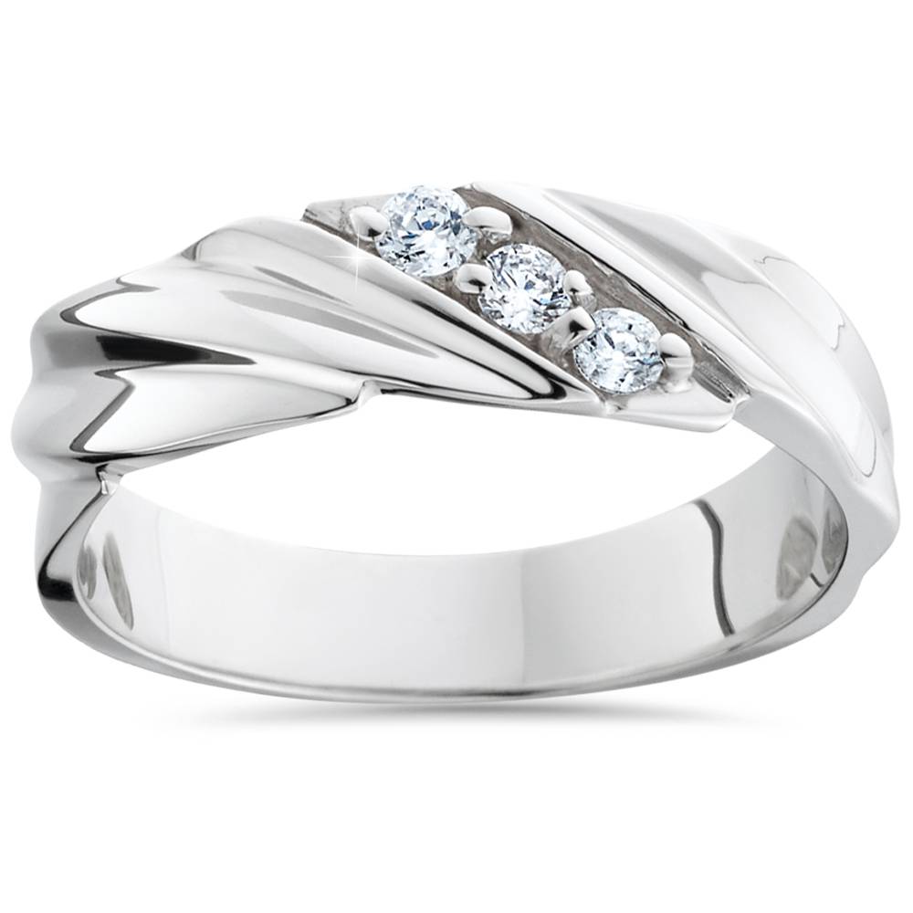 Three Stone Diamond 14K White Gold Wedding Ring Size Selectable