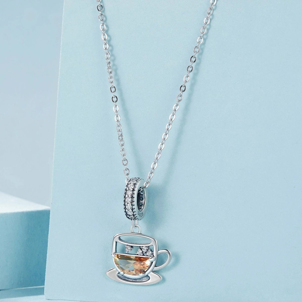 Amber Coffee Cup & Saucer Dangle Charm