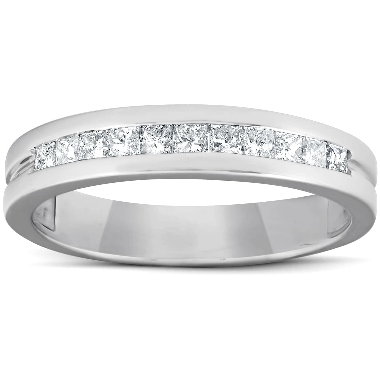 1/2ct Princess Cut Diamond Mens Wedding Ring 14K White Gold Size Selectable