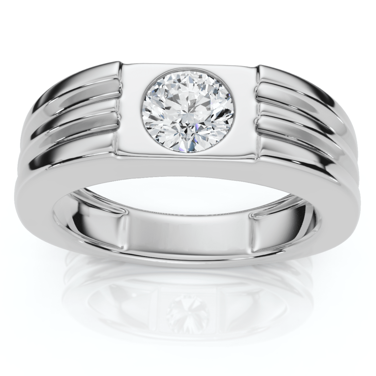 Men's 1/2Ct Round Bezel Diamond Solitaire Ring 14k Gold or Platinum Lab Grown