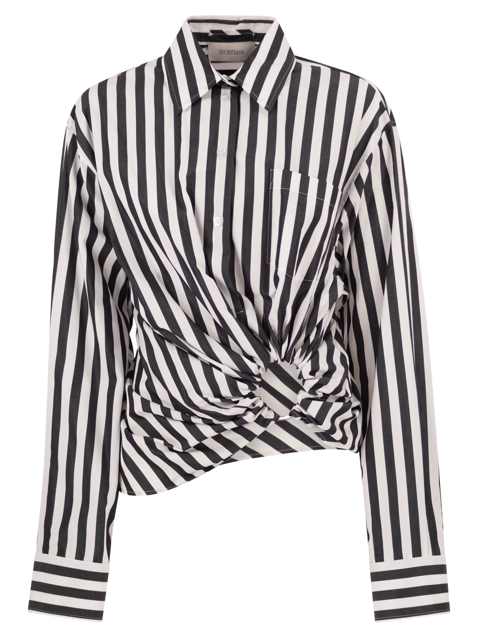 Sportmax Women Spxpalmizi – Cropped Striped Cotton Shirt With Front Draping