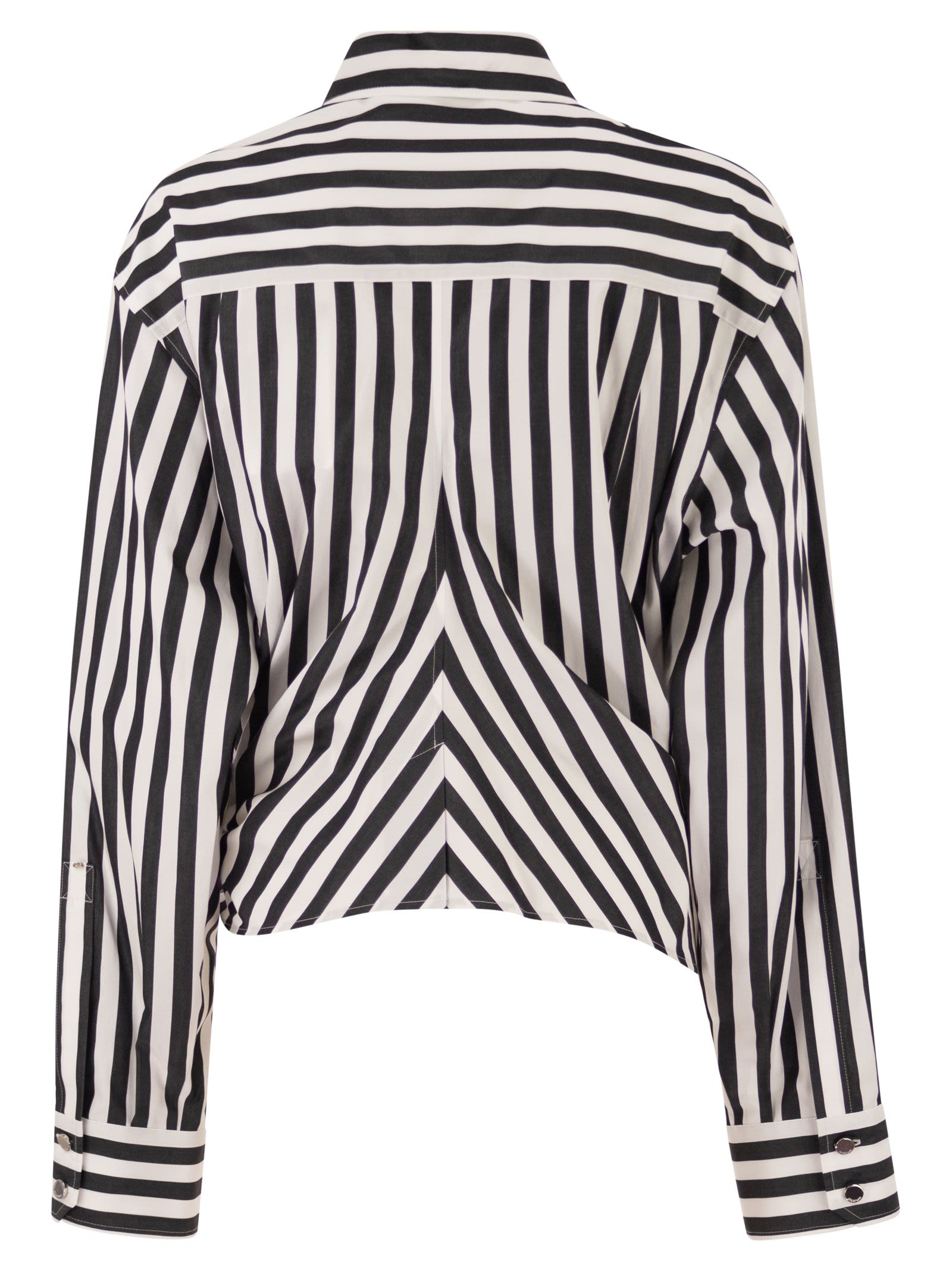 Sportmax Women Spxpalmizi – Cropped Striped Cotton Shirt With Front Draping
