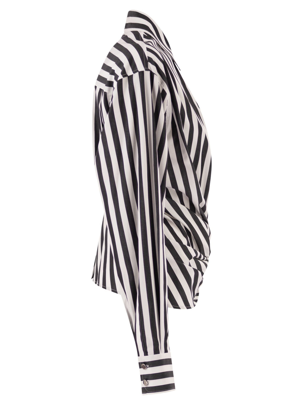 Sportmax Women Spxpalmizi – Cropped Striped Cotton Shirt With Front Draping