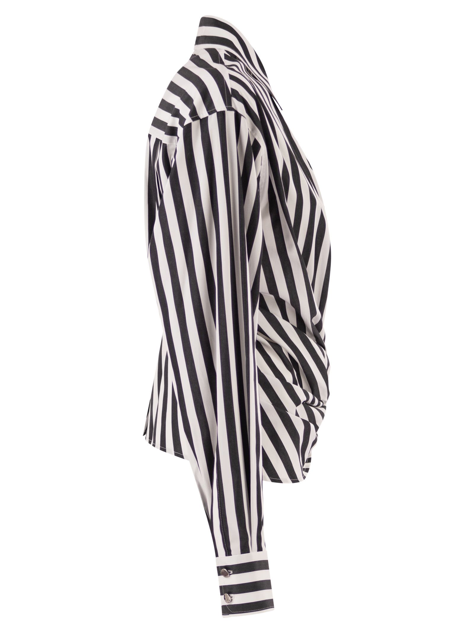 Sportmax Women Spxpalmizi – Cropped Striped Cotton Shirt With Front Draping