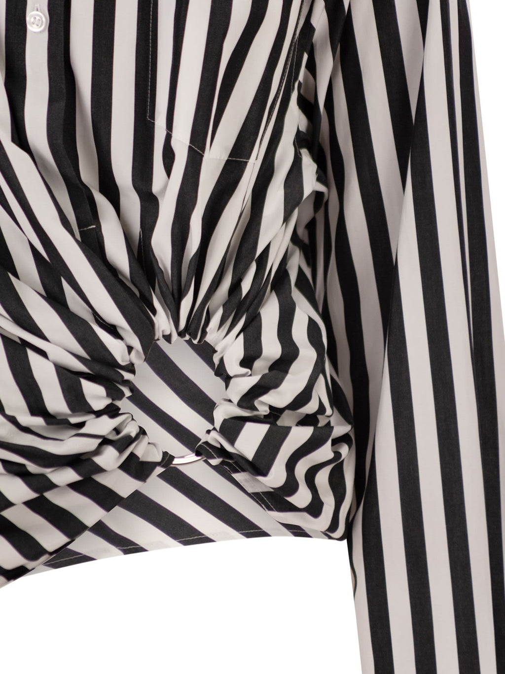 Sportmax Women Spxpalmizi – Cropped Striped Cotton Shirt With Front Draping