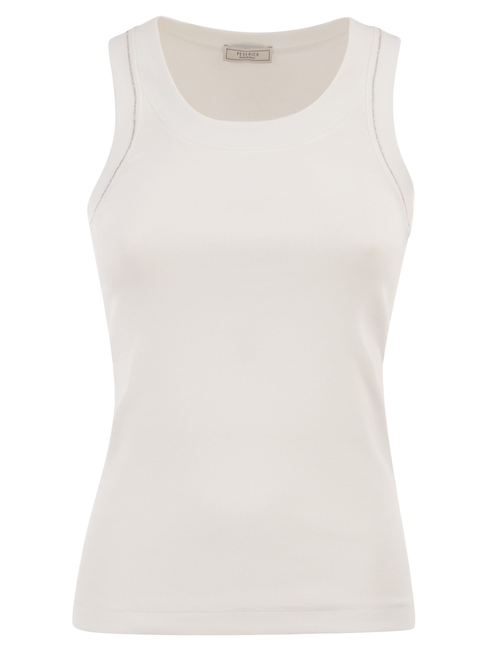 Peserico Women Cotton Jersey Vest Top With Shiny Thread