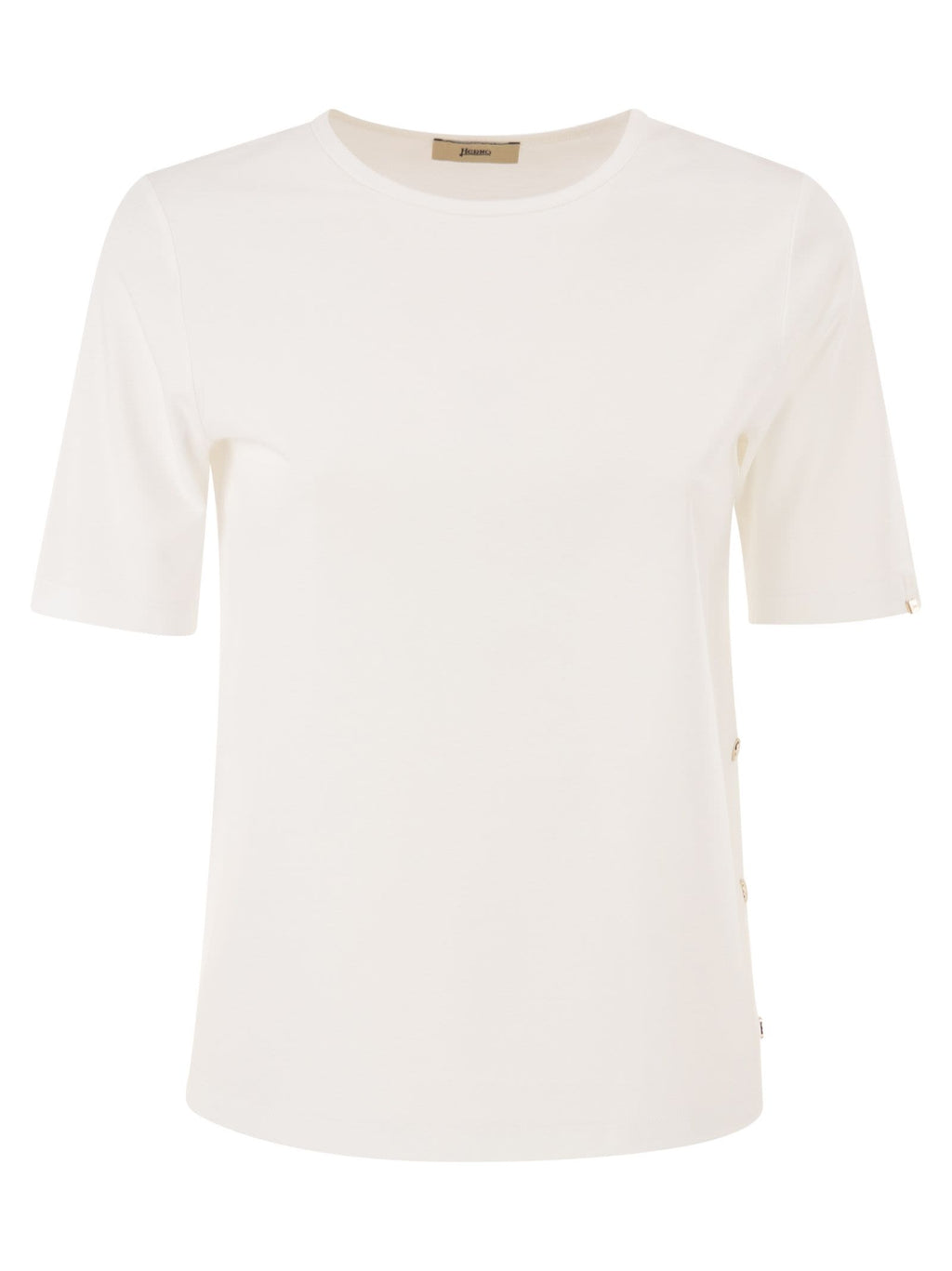 Herno Women Cotton T-Shirt With Logo Buttons On The Sides