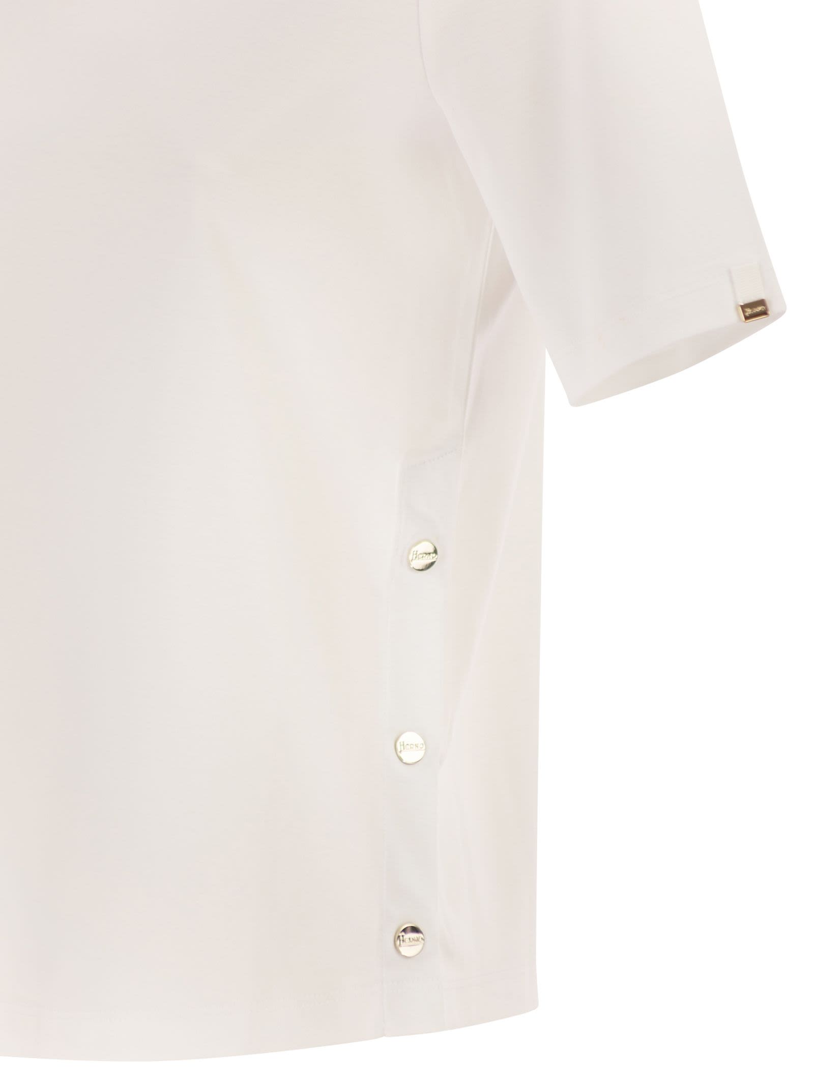 Herno Women Cotton T-Shirt With Logo Buttons On The Sides