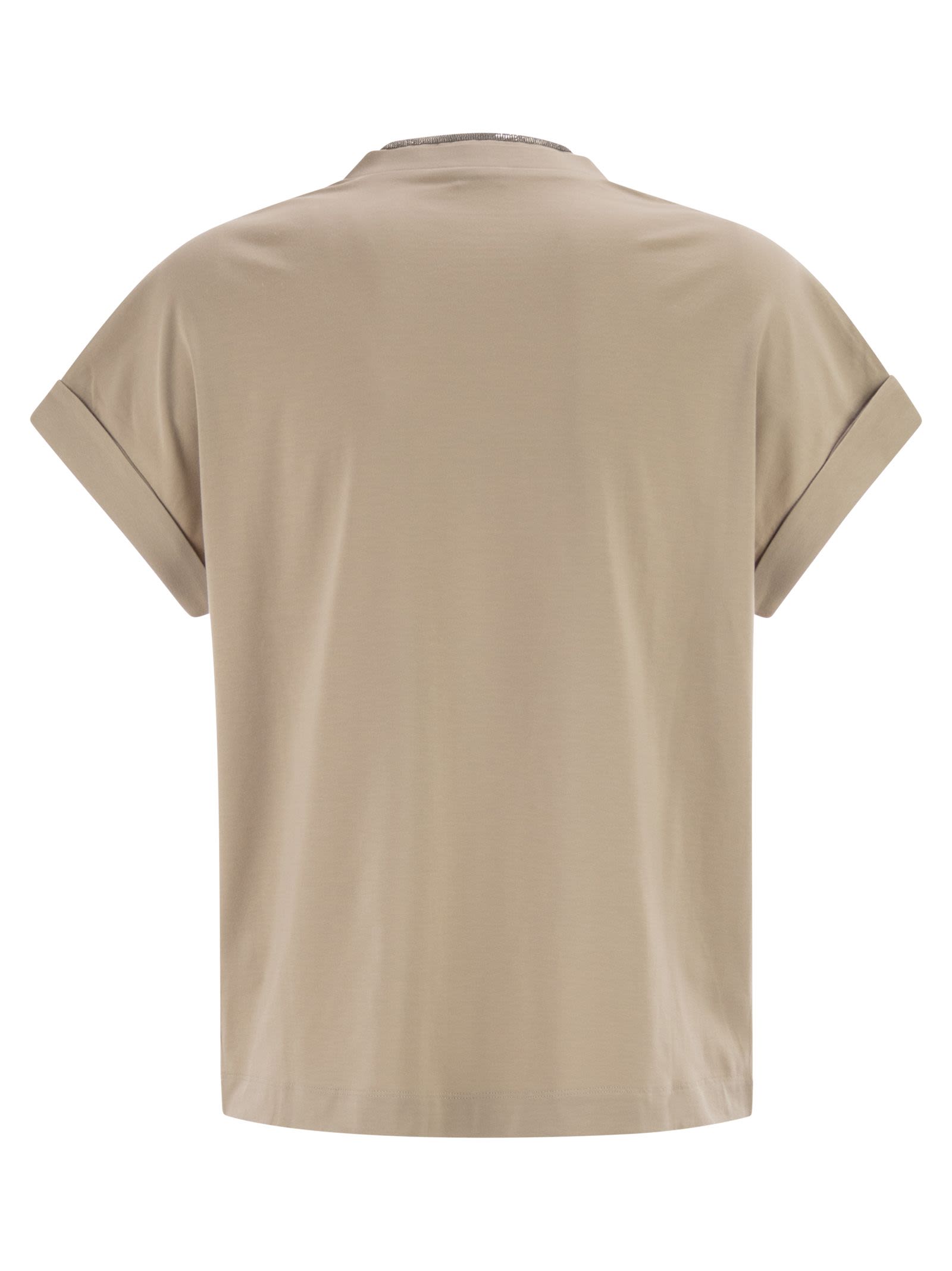 Brunello Cucinelli Women Stretch Cotton Jersey T-Shirt With Precious Neckline