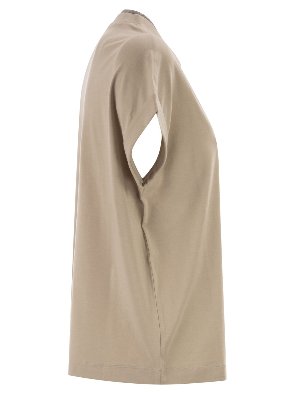 Brunello Cucinelli Women Stretch Cotton Jersey T-Shirt With Precious Neckline