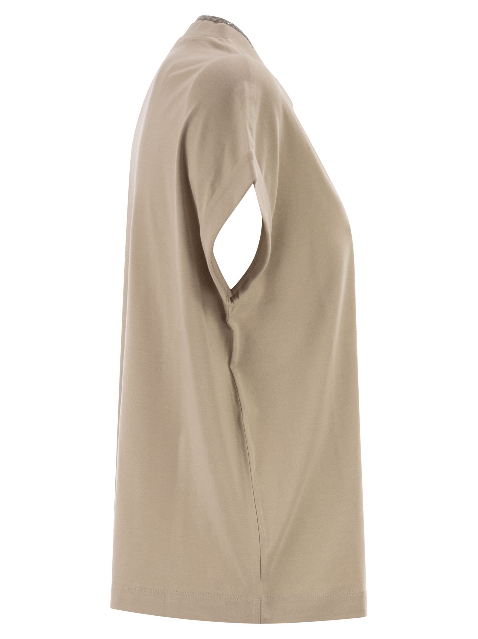 Brunello Cucinelli Women Stretch Cotton Jersey T-Shirt With Precious Neckline
