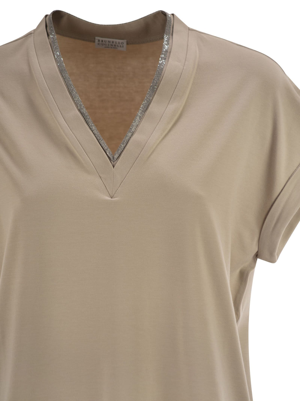 Brunello Cucinelli Women Stretch Cotton Jersey T-Shirt With Precious Neckline