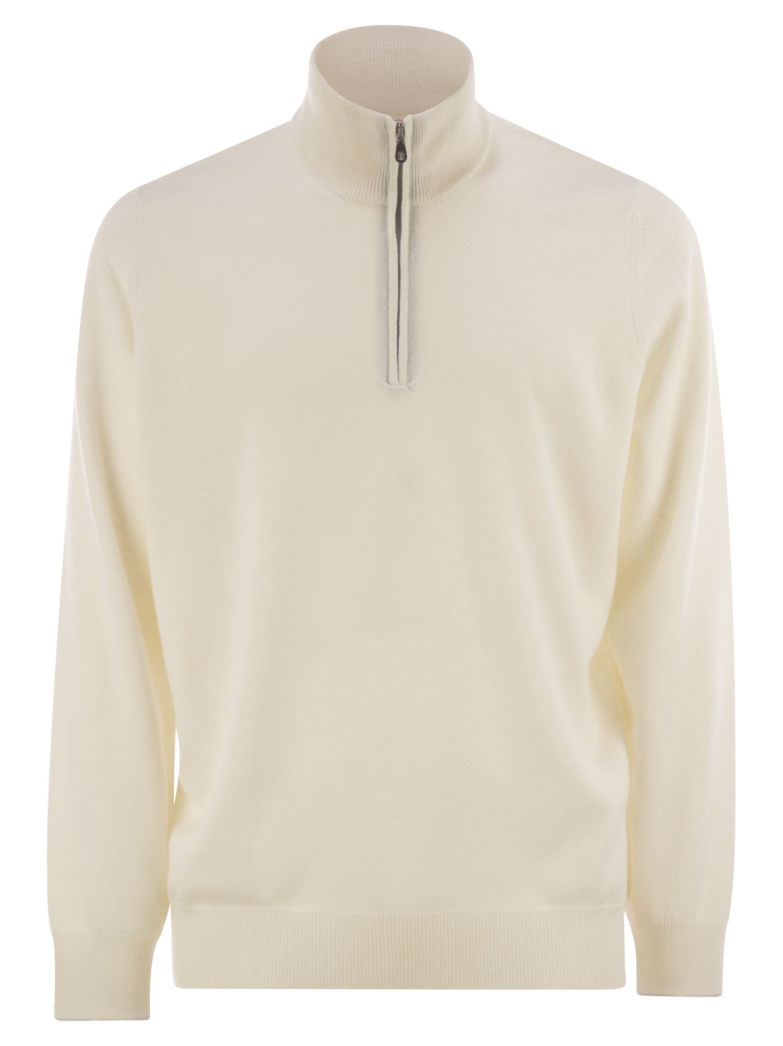 Brunello Cucinelli Men High-Necked Cashmere Sweater With Zip Opening
