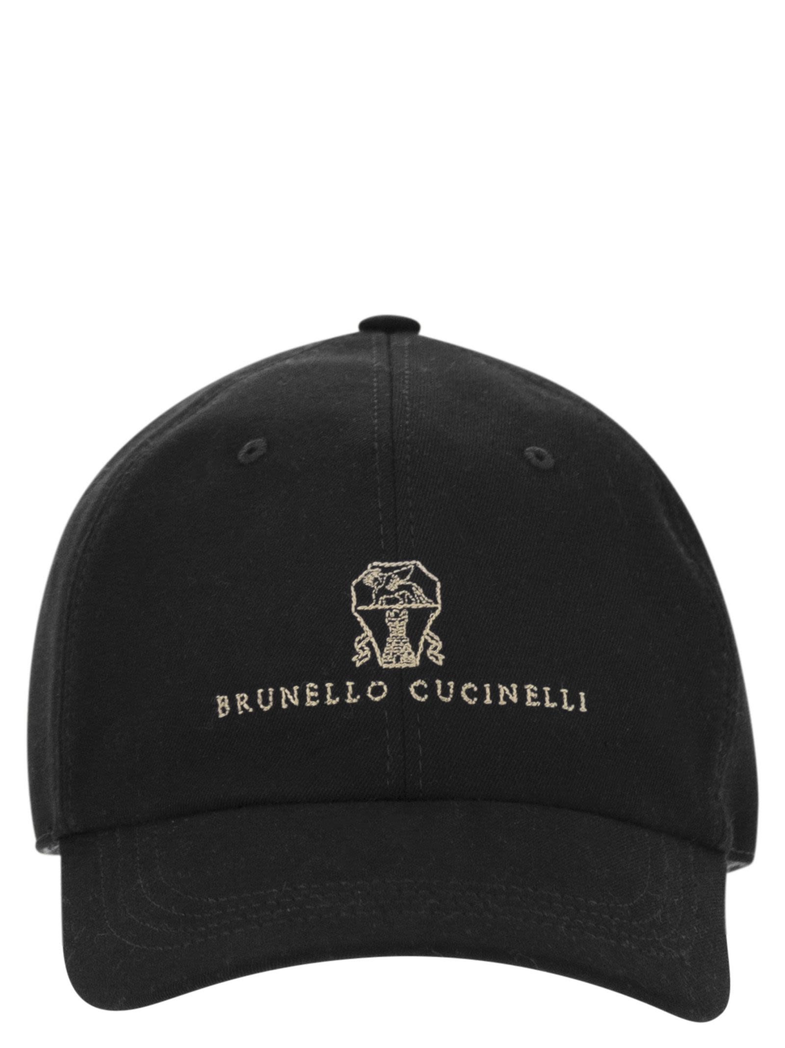 Brunello Cucinelli Men Baseball Cap In Garment-Dyed Twisted Cotton Gabardine With Embroidered Logo
