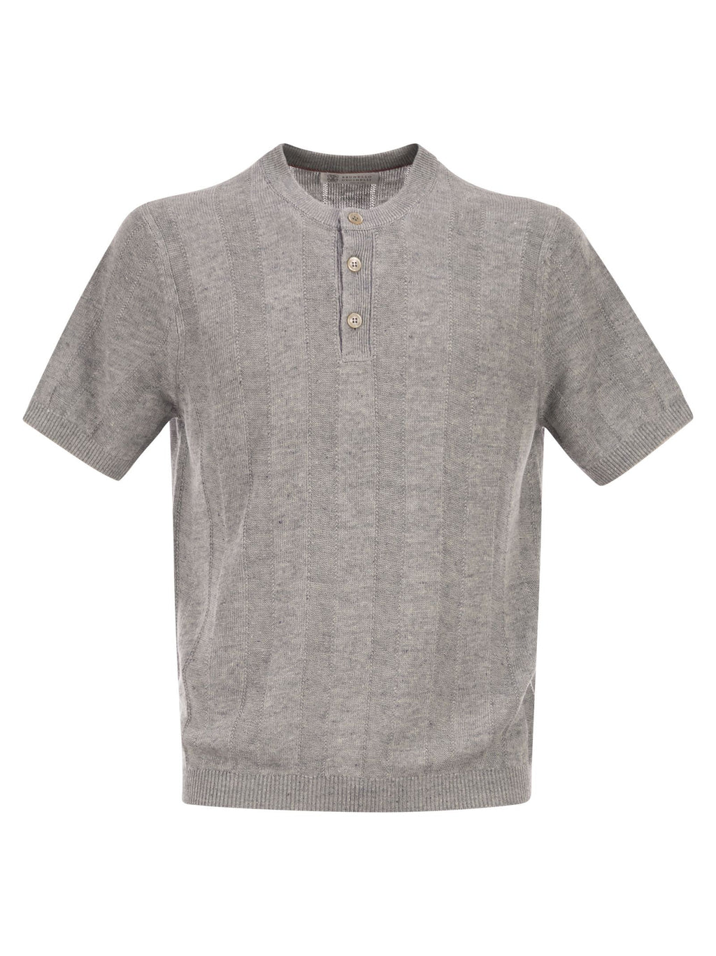 Brunello Cucinelli Men Seraphim Collar T-Shirt In Linen And Cotton Rib Knit
