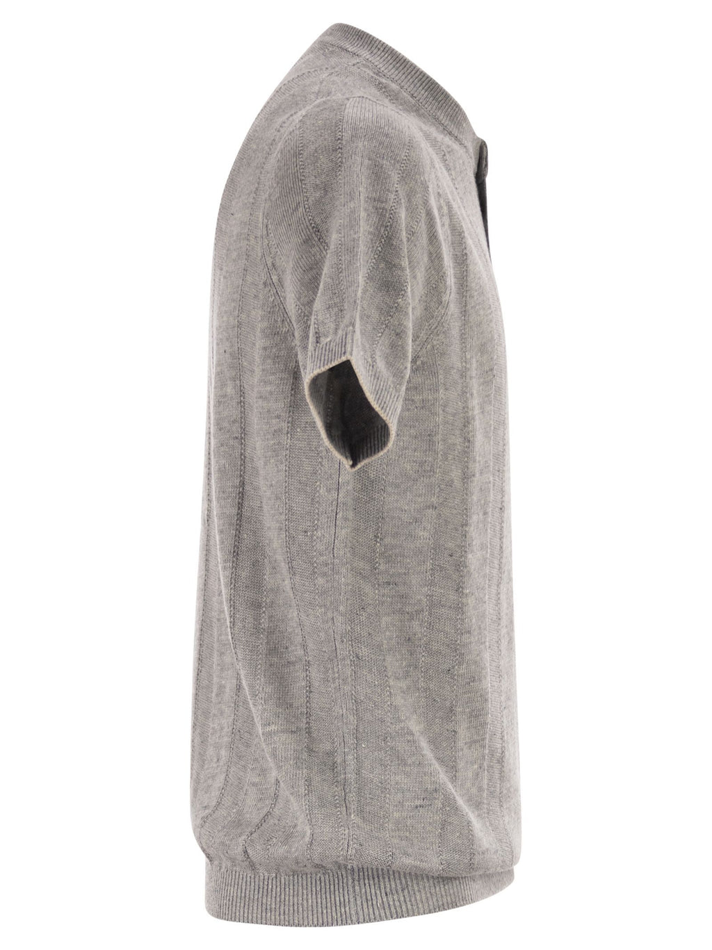 Brunello Cucinelli Men Seraphim Collar T-Shirt In Linen And Cotton Rib Knit