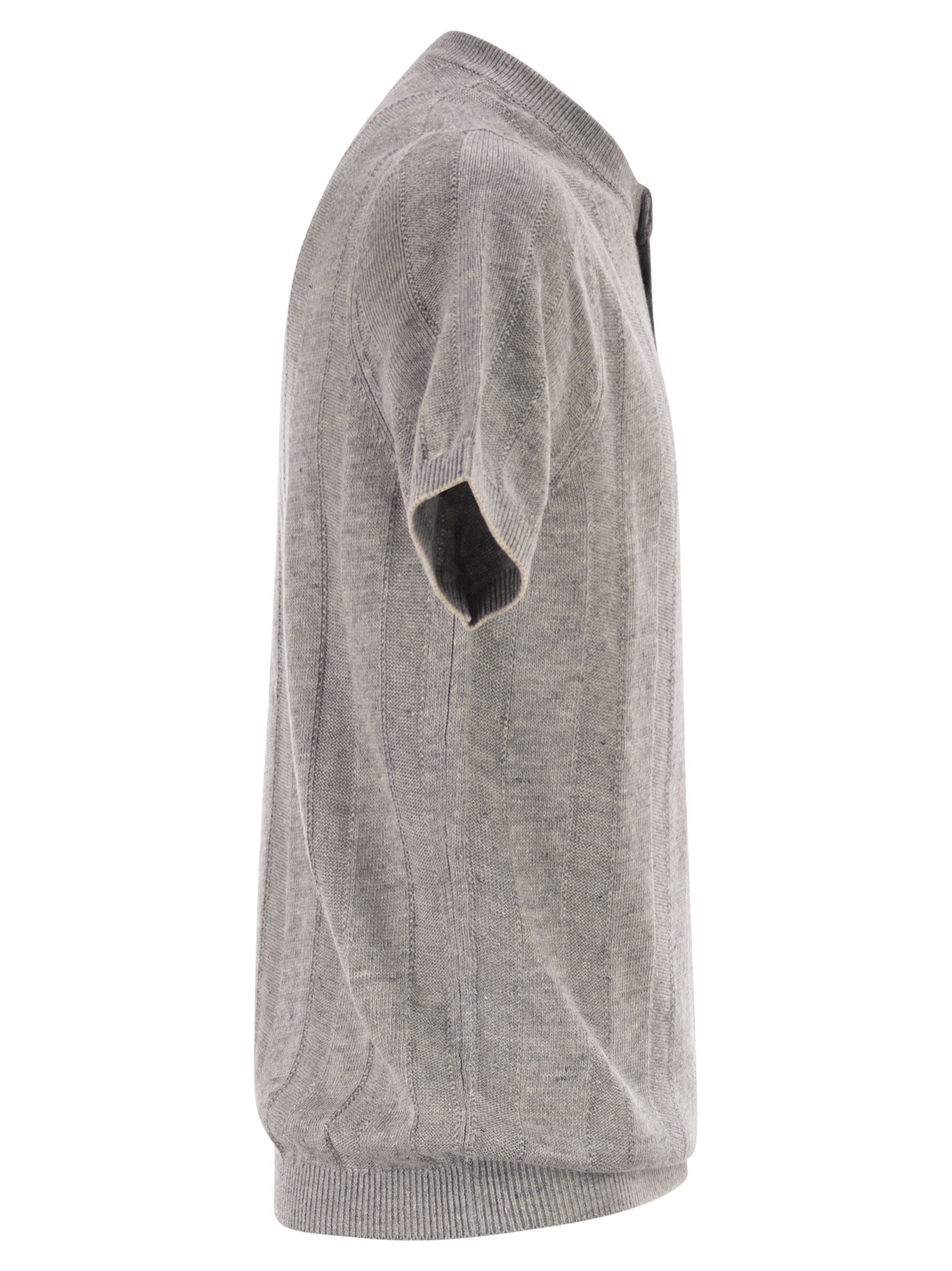 Brunello Cucinelli Men Seraphim Collar T-Shirt In Linen And Cotton Rib Knit