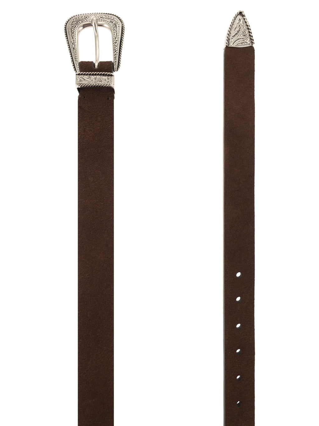Brunello Cucinelli Men Suede Leather Belt With Engraved Western Buckle