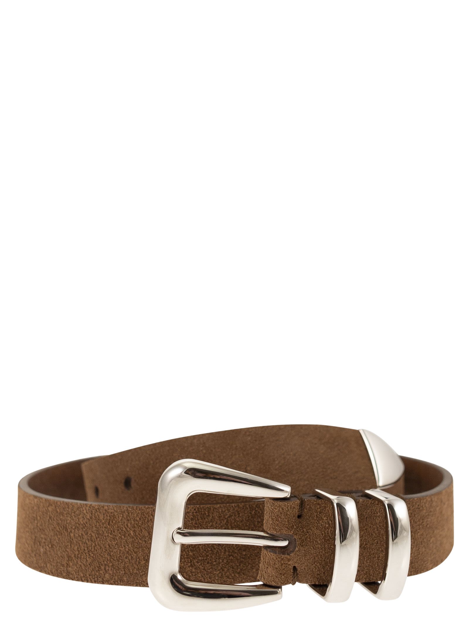 Brunello Cucinelli Men Slim Suede Belt With Polished Metal Details