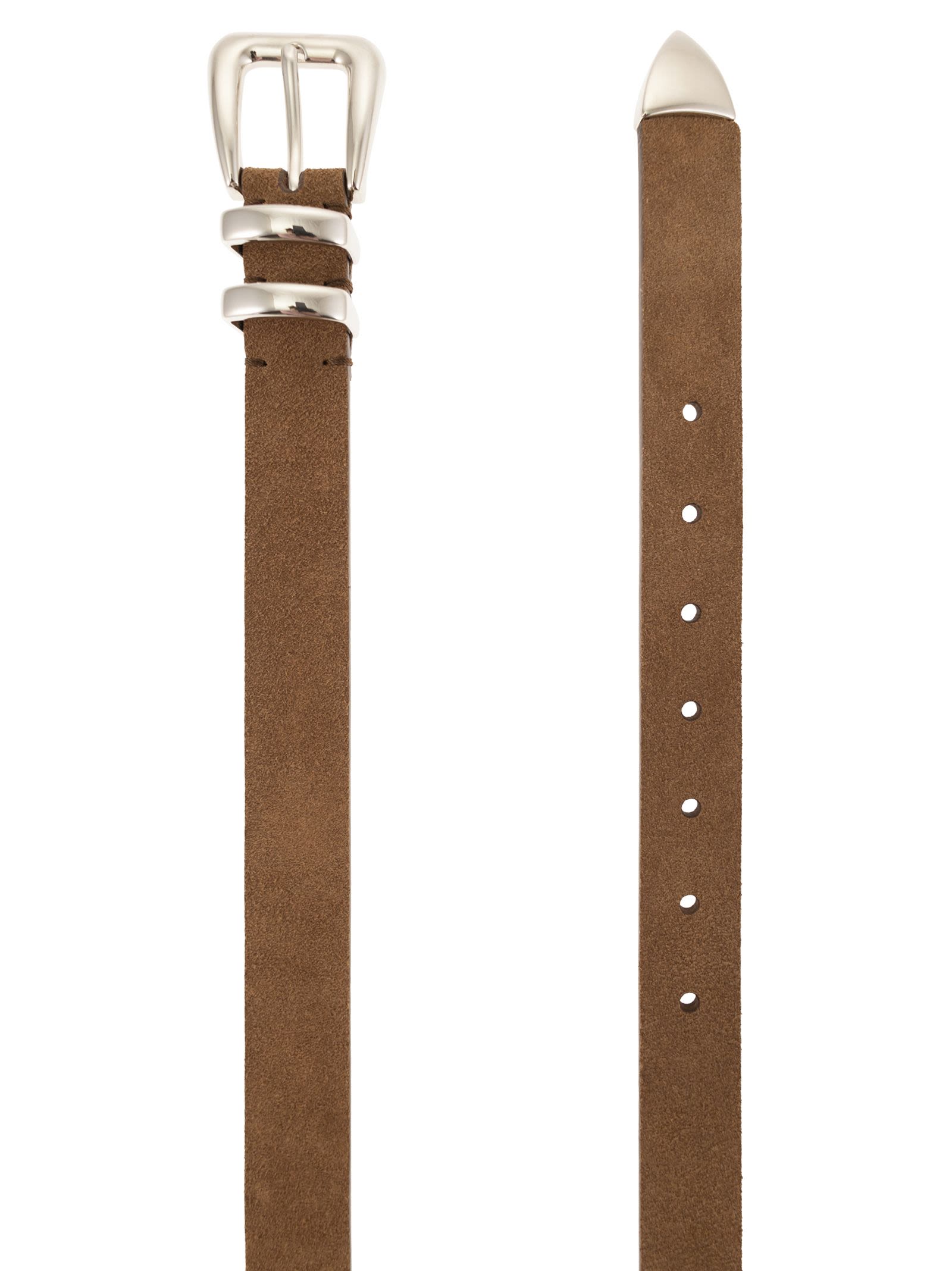 Brunello Cucinelli Men Slim Suede Belt With Polished Metal Details