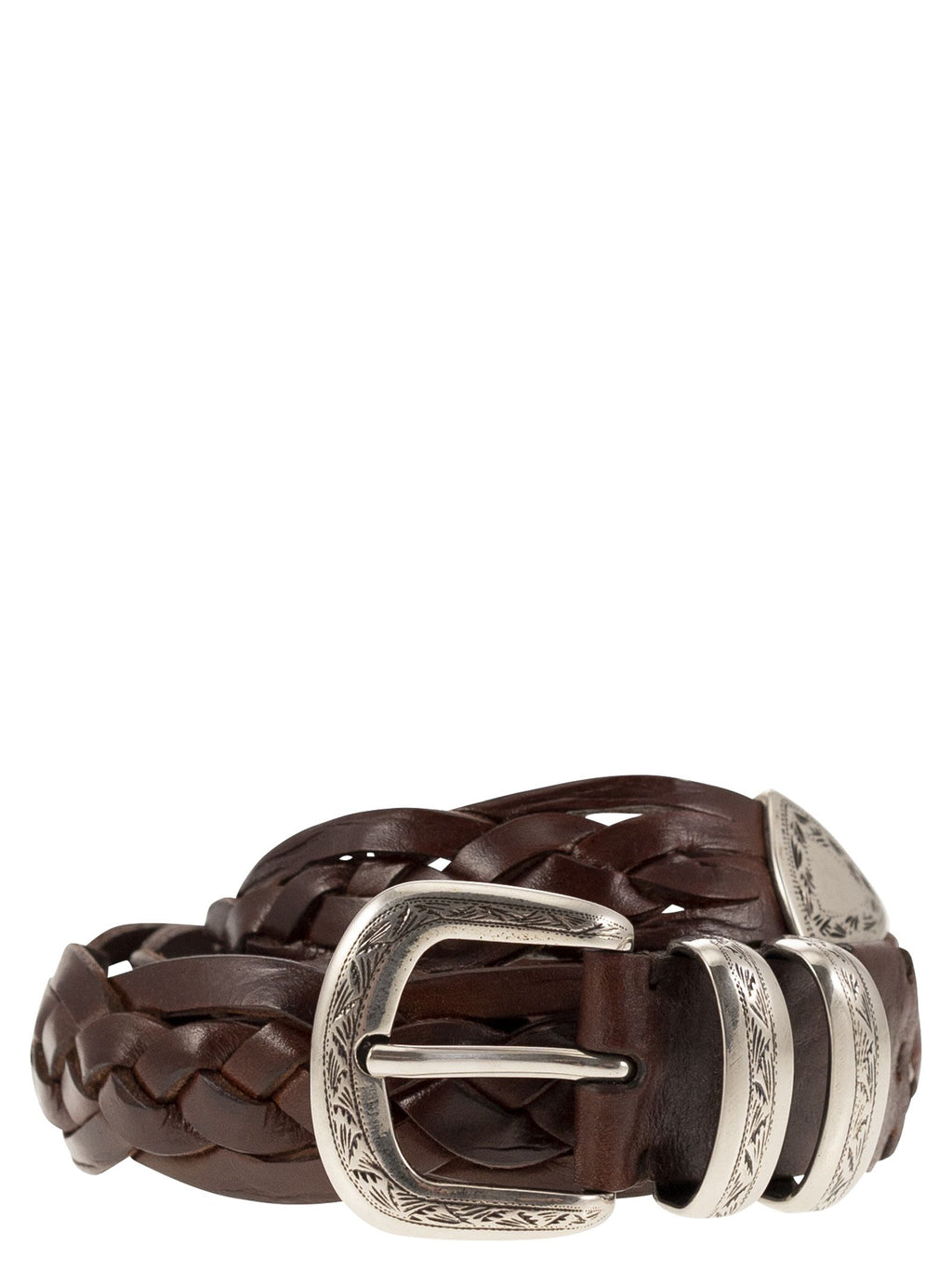 Brunello Cucinelli Men Braided Calfskin Belt With Detailed Buckle And Tip