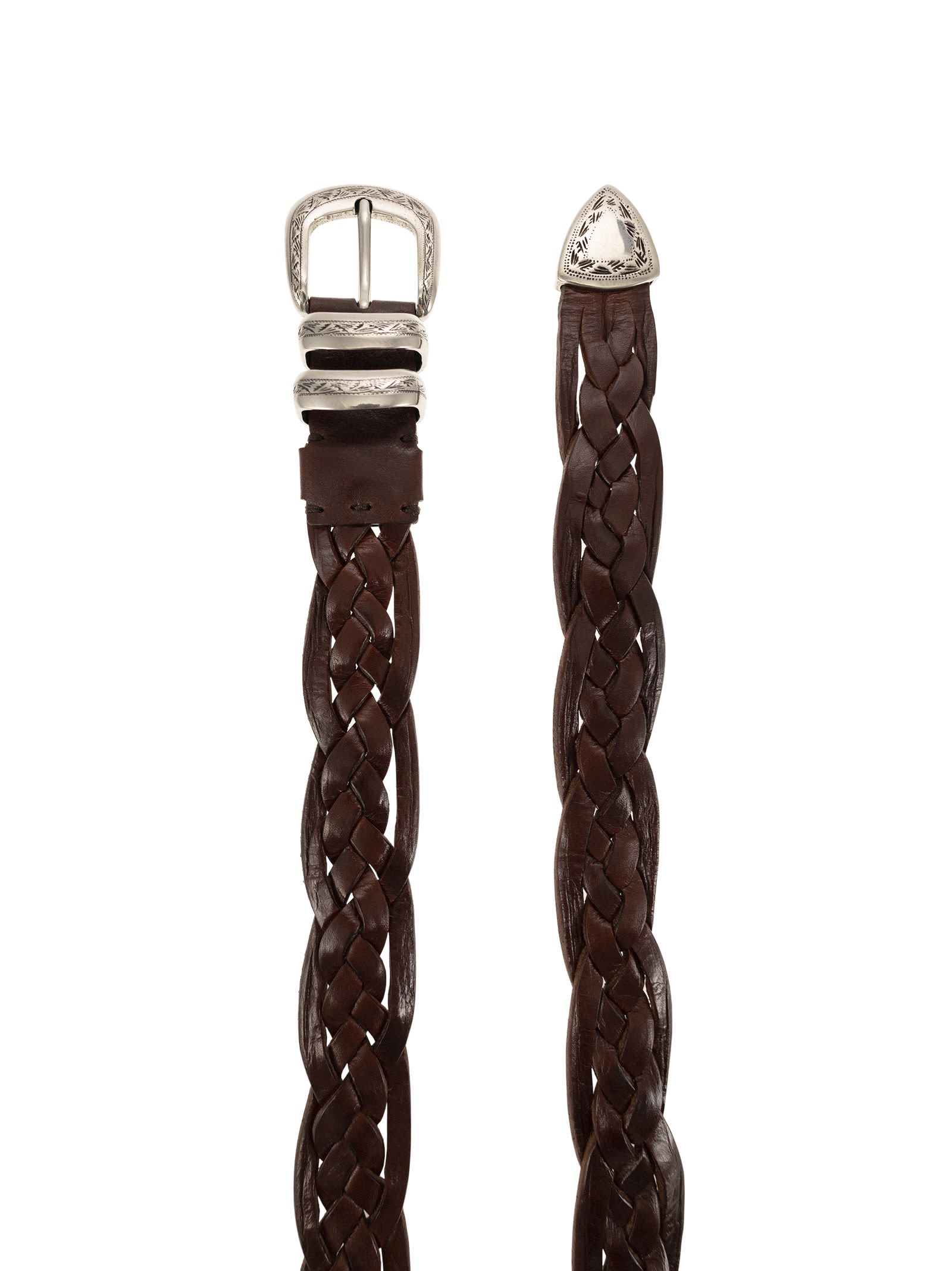 Brunello Cucinelli Men Braided Calfskin Belt With Detailed Buckle And Tip