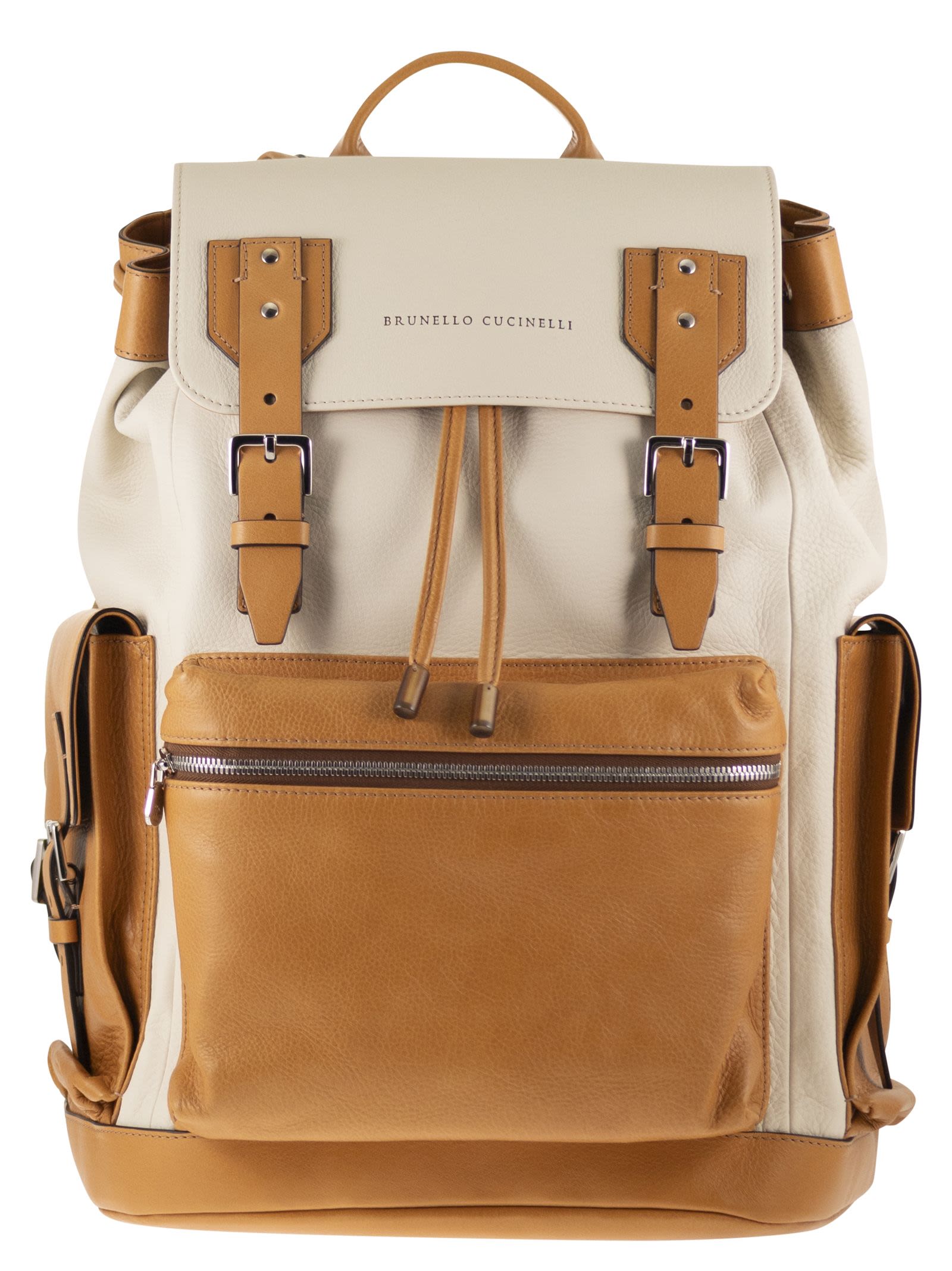 Brunello Cucinelli Men City Backpack In Grained Calfskin And Cowhide Leather