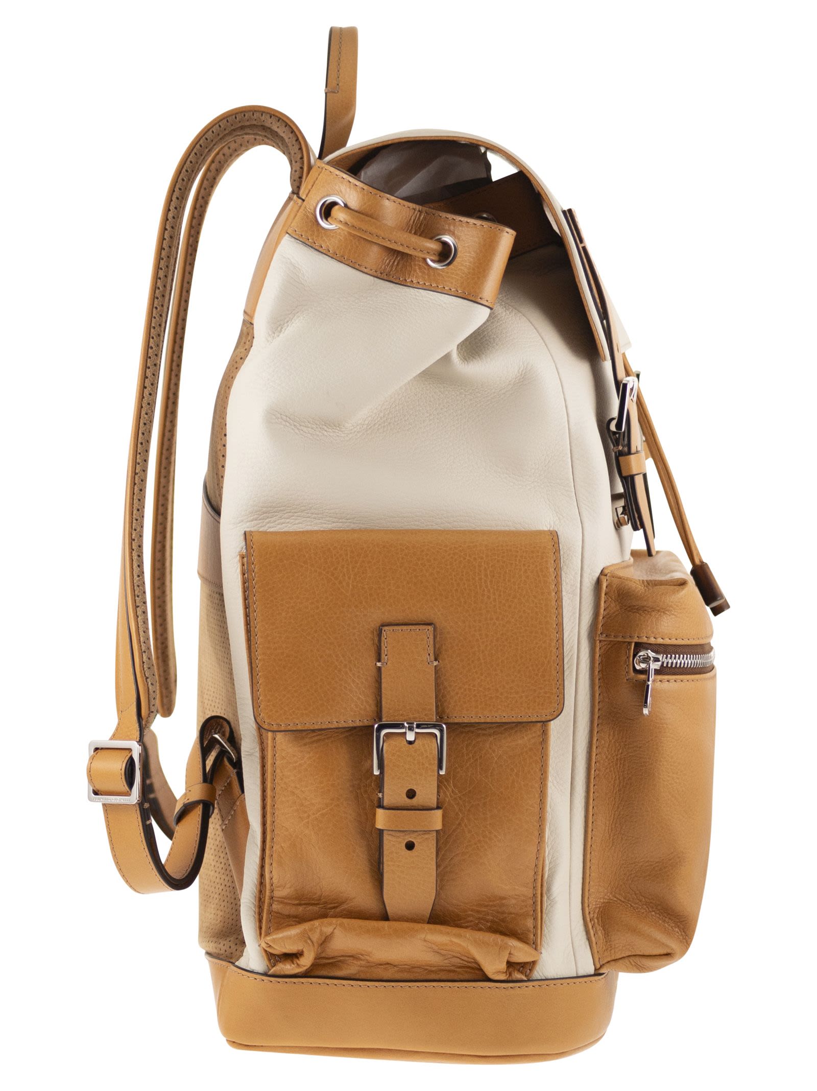 Brunello Cucinelli Men City Backpack In Grained Calfskin And Cowhide Leather