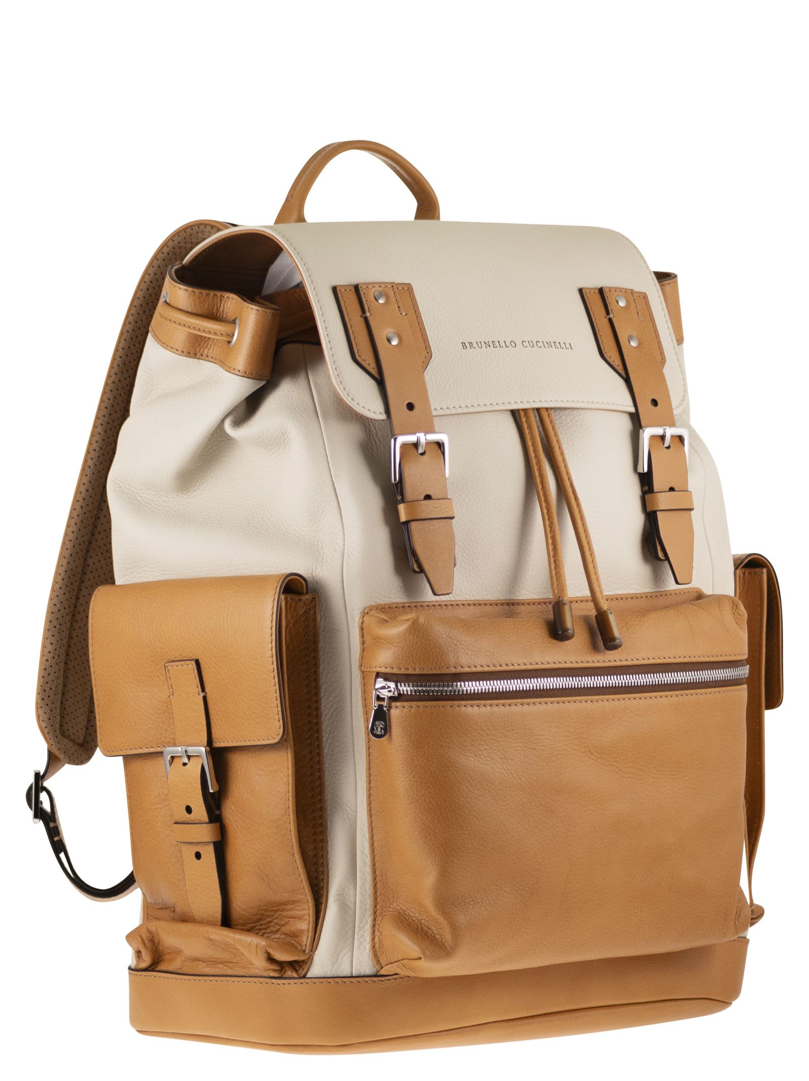 Brunello Cucinelli Men City Backpack In Grained Calfskin And Cowhide Leather