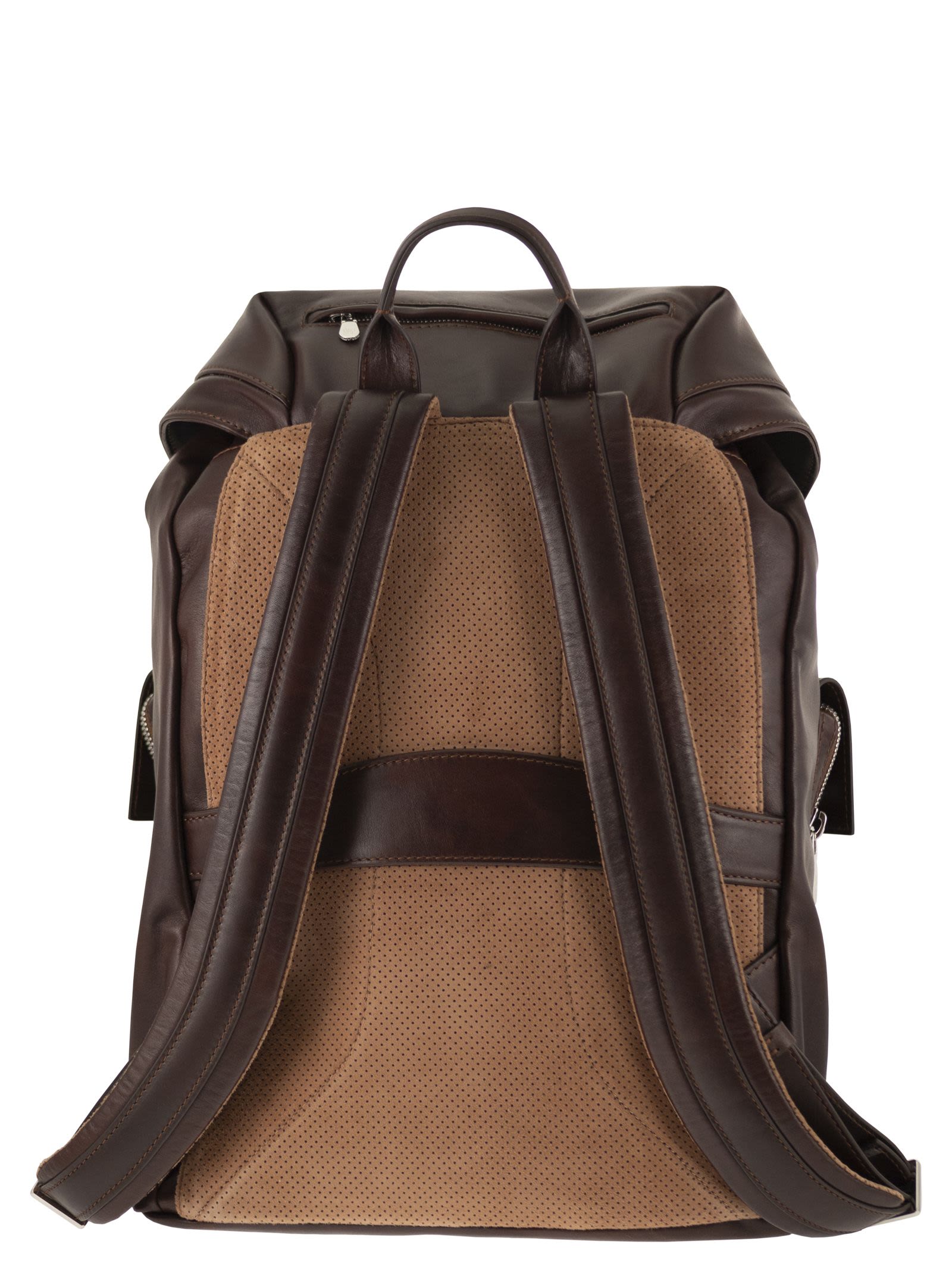 Brunello Cucinelli Men Leather Backpack With Utility Pockets