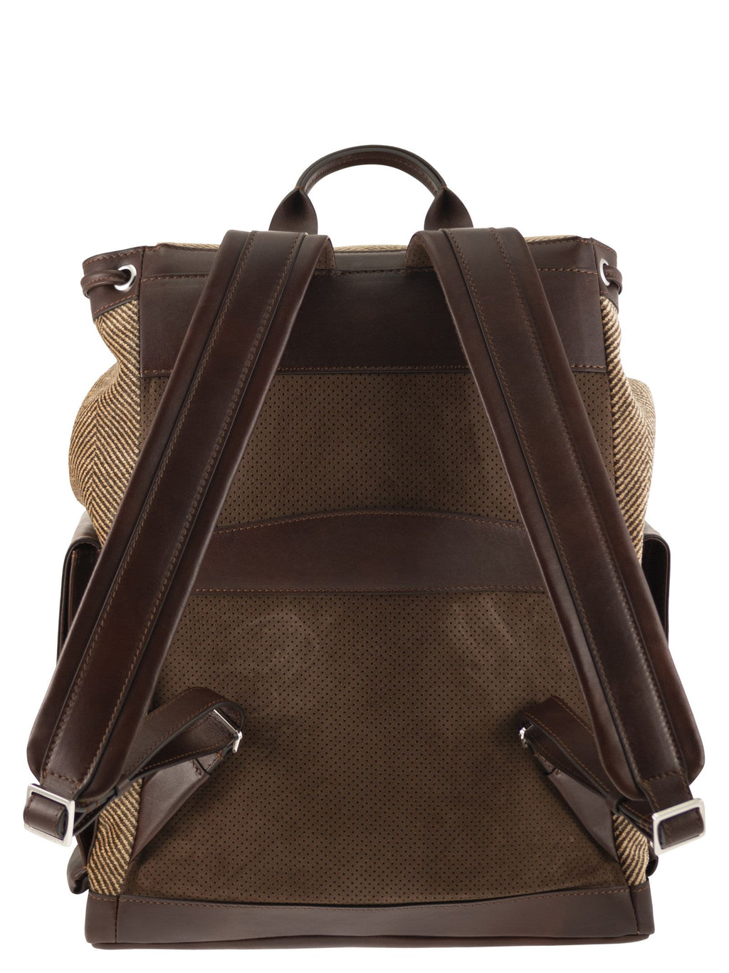Brunello Cucinelli Men Herringbone-Texture Backpack With Leather Trims