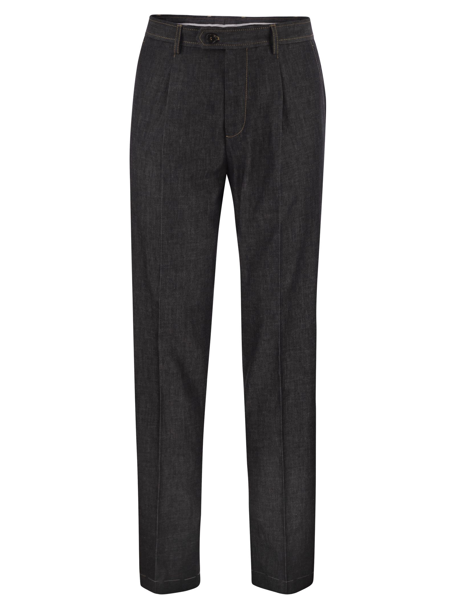 Brunello Cucinelli Men Tailored Cotton Denim Trousers With Pleats
