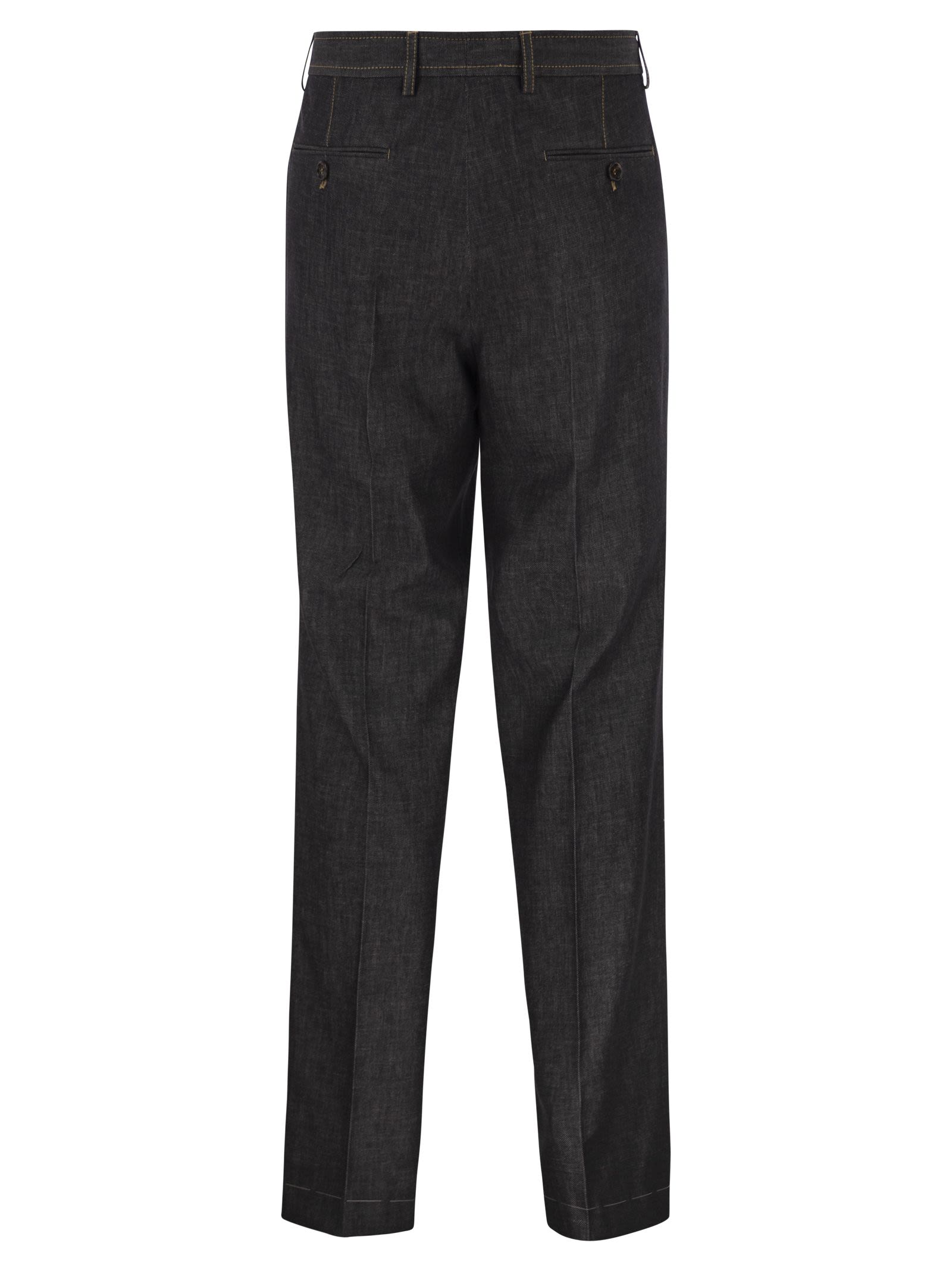 Brunello Cucinelli Men Tailored Cotton Denim Trousers With Pleats