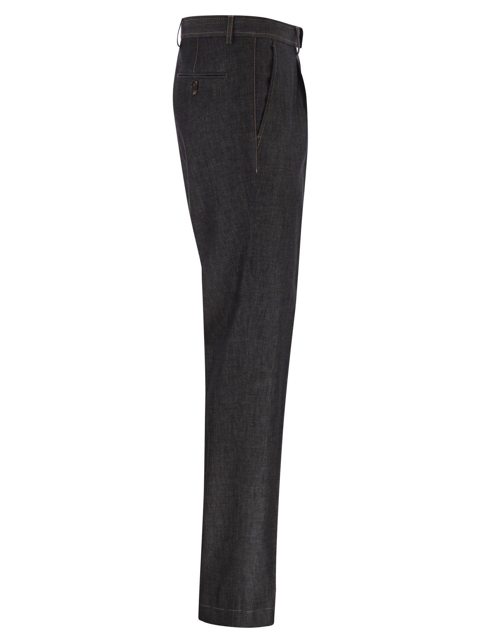 Brunello Cucinelli Men Tailored Cotton Denim Trousers With Pleats