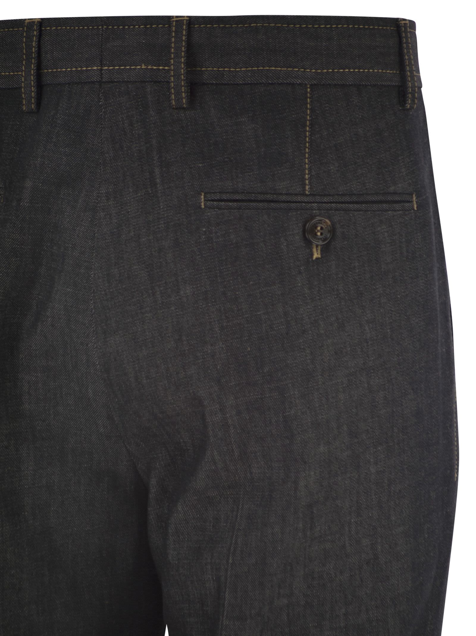 Brunello Cucinelli Men Tailored Cotton Denim Trousers With Pleats